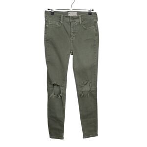 Free People Busted Knee Skinny Jeans Womens 27 Olive Green High Waist Distressed